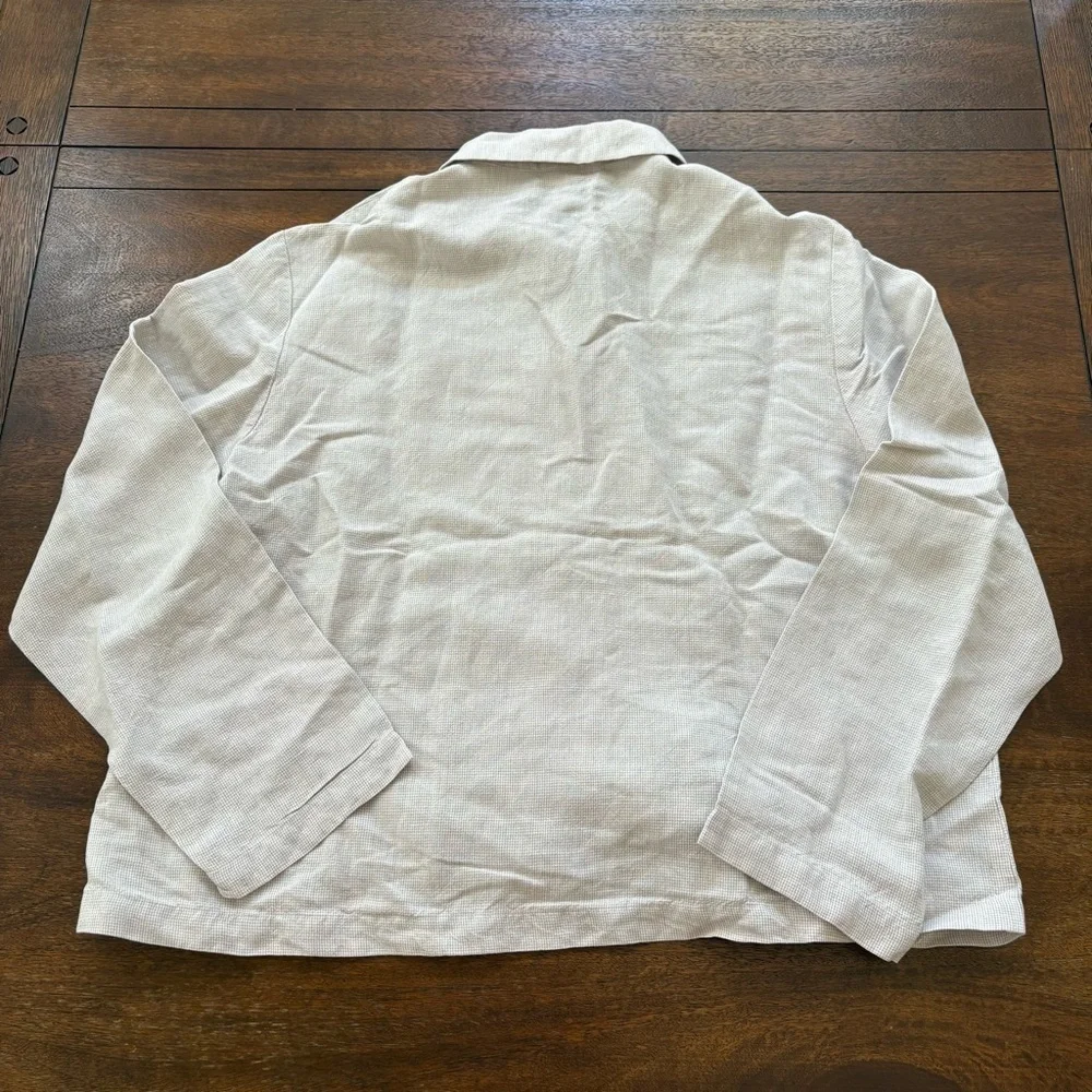 VTG Eileen Fisher Jacket Women L Linen Blend Tan Check Lightweight Boxy Coat - Picture 2 of 11
